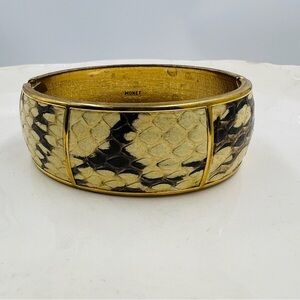 Monet Gold and Black Snakeskin Print Bracelet Hinged Clamper Mobwife